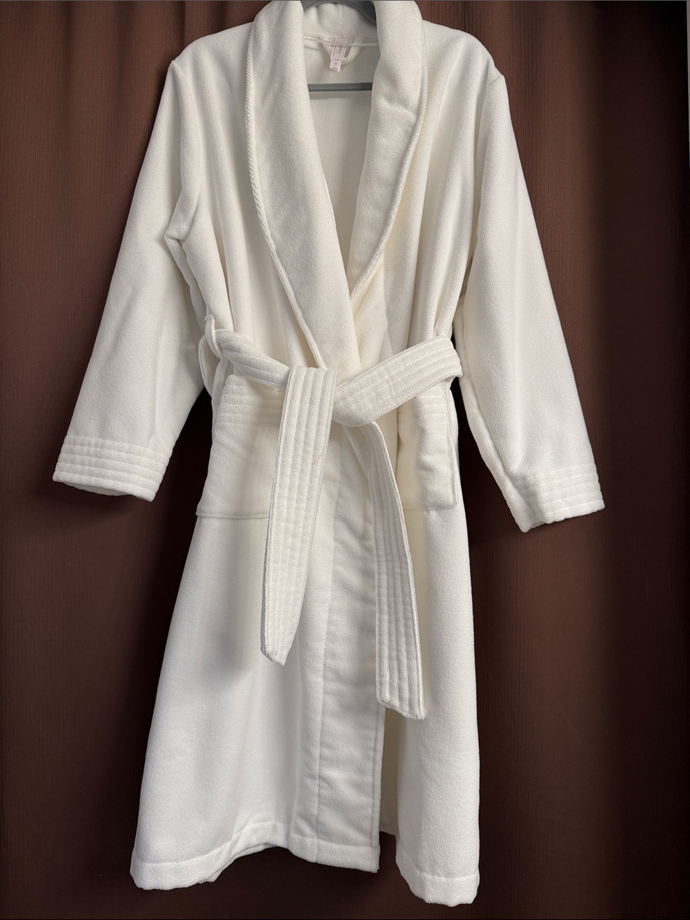 Auden White Plush Shawl Bath Robe with Belt and Pockets